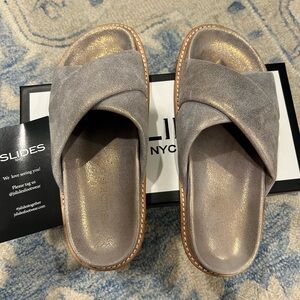 J/Slides Bronze Metallic Suede Roland Size 7